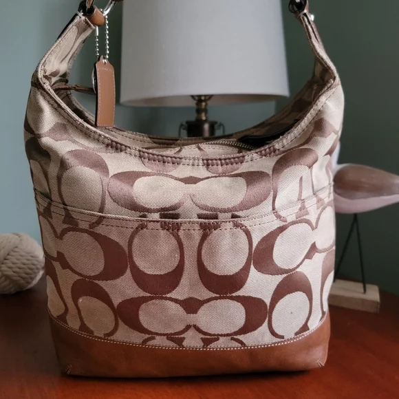 Coach North South Signature Duffel in Khaki Jacquard w/ Brown Leather #F17490 - Picture 5 of 15